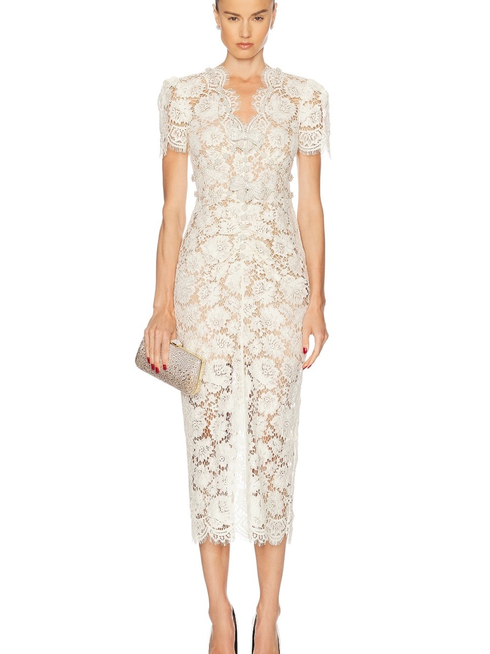 SELF-PORTRAIT Fine Lace Pearl Midi Dress size 2 NWT